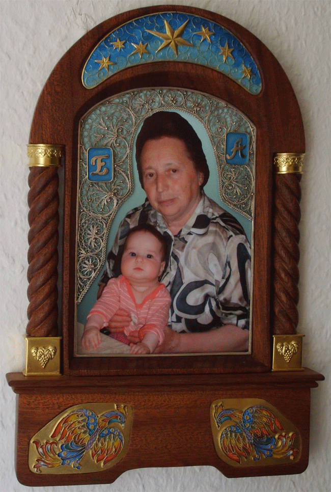 Portrait of old lady with baby