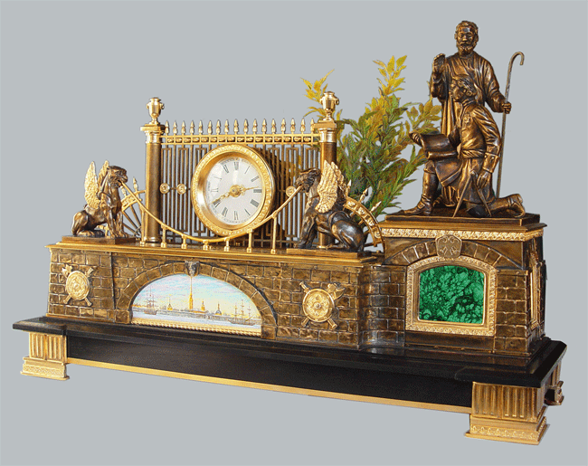 Часы каминные Апостол Петр благословляет императора Петра I на строительство Великого города