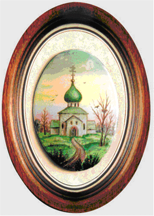 Эмалевая миниатюра  Деревенская церковь